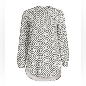 Lands End Womens Button Down Stretch Blouse Top 3X Geometric Medallion Print